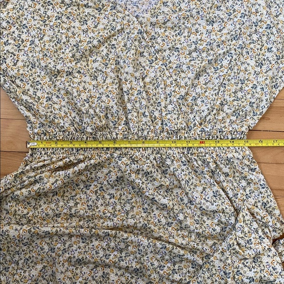 Yellow Floral Faux Wrap Midi Dress - Picture 6 of 7